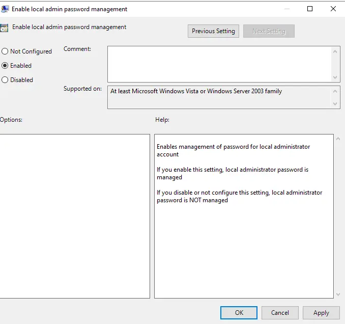 enable local admin password management