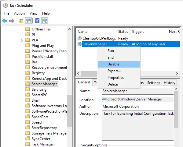 stop server manager from starting at login via Task Scheduler