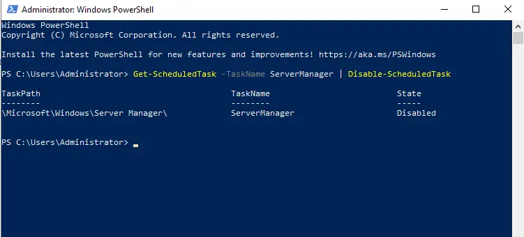 turn off server manager on login powershell