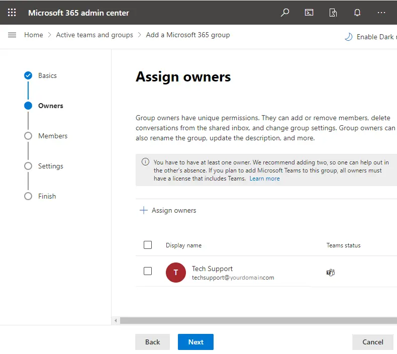 Add a Microsoft group owner