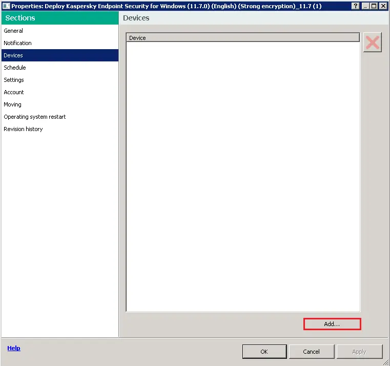 Add device to task Kaspersky