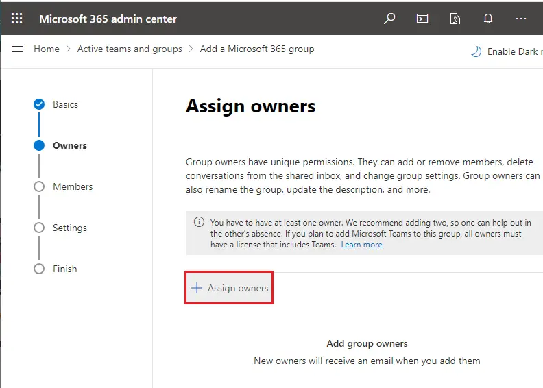 Add group owners to Microsoft 365 group