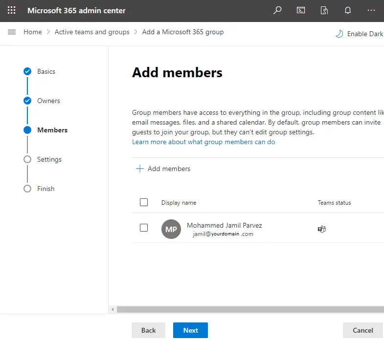 Add members to the Microsoft 365 group