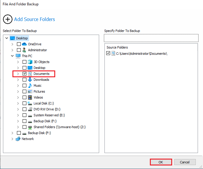 Add source folders Macrium