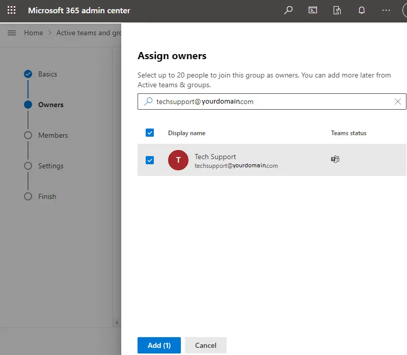 Assign owner to office 365 group