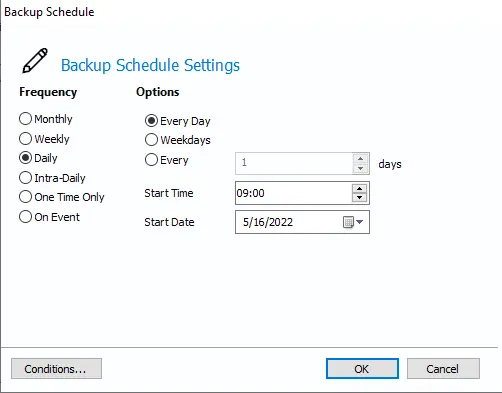 Backup schedule settings Macrium