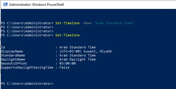 Change time zone PowerShell