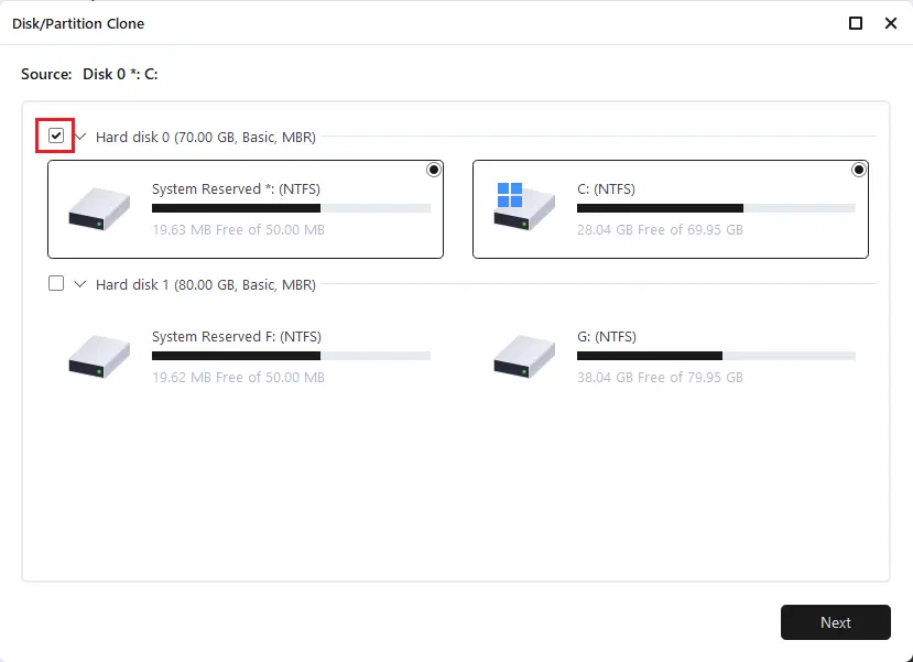 Clone disk source EaseUS