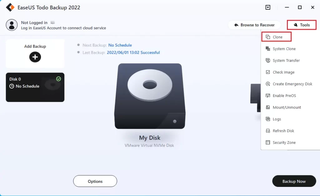 Clone disk with EaseUS todo backup