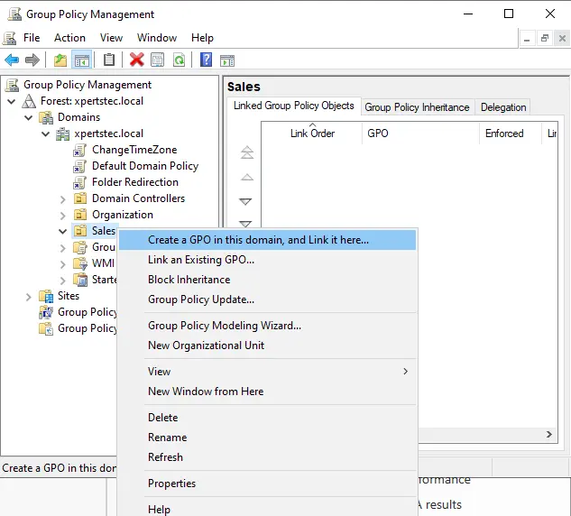 Create a GPO in this domain and link it