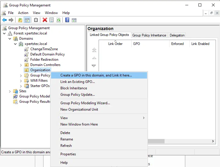 Create a GPO in this domain and link it here