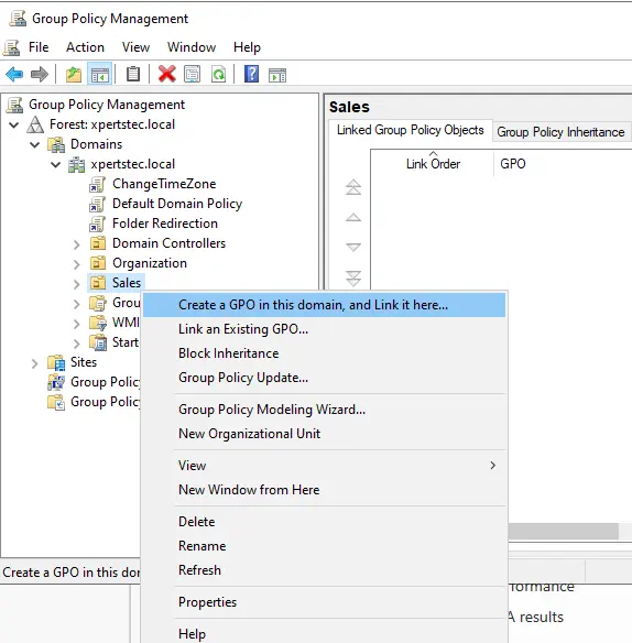 Create a GPO in this domain and link it
