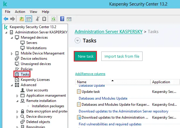 Create a New Task in Kaspersky