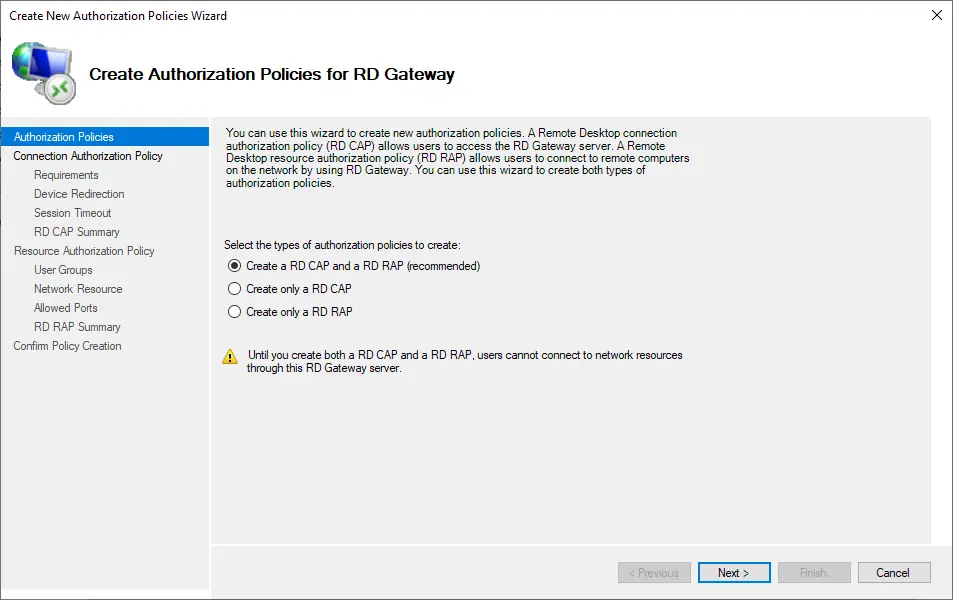 Create authorization policies for RD gateway