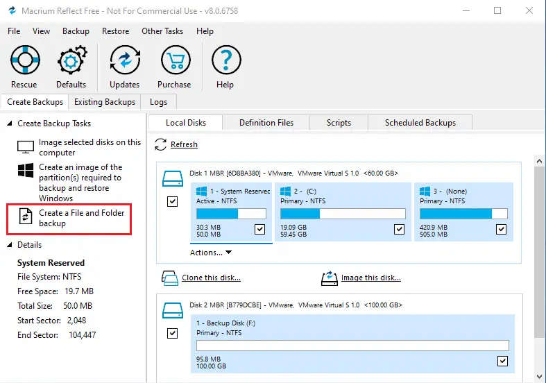 Create file and folder backup Macrium