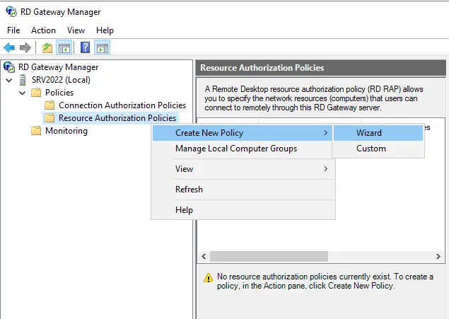 Create new policy RD Gateway manager