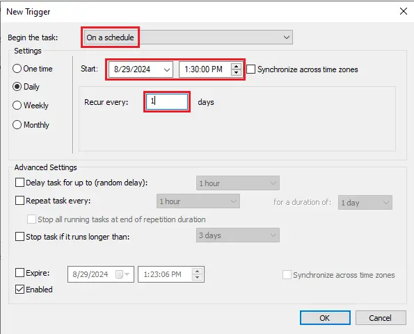 Create new trigger to schedule reboot