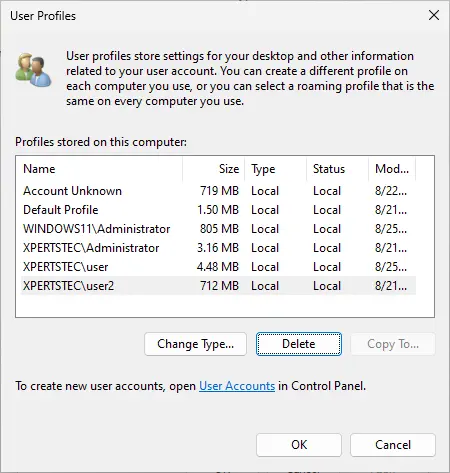 Delete old user profile via system property