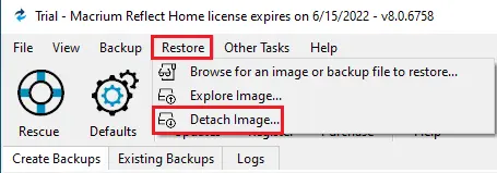 Detach Image using Macrium Reflect