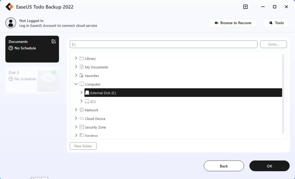 EaseUS destination local disk