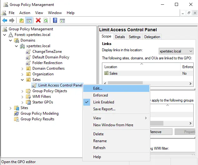 Edit group policy object