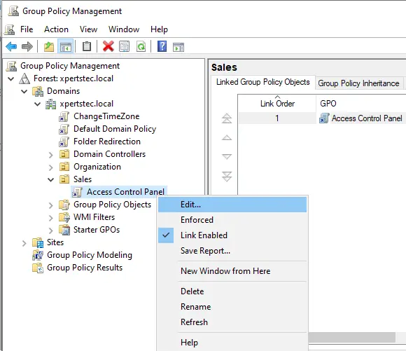 Edit group policy object