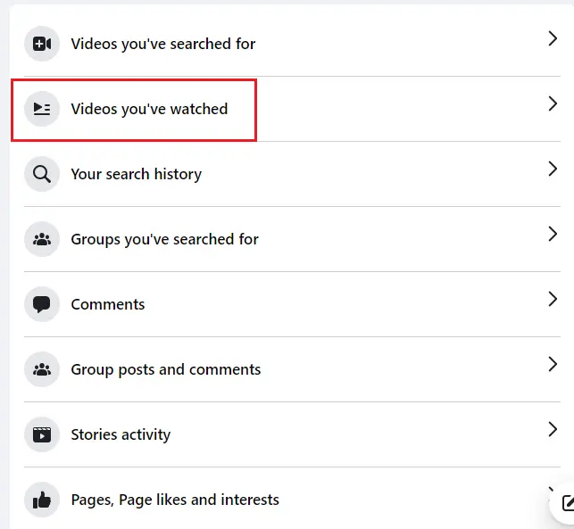 Facebook activity log