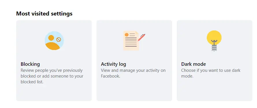 Facebook most visited settings