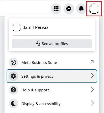 Facebook profile menu