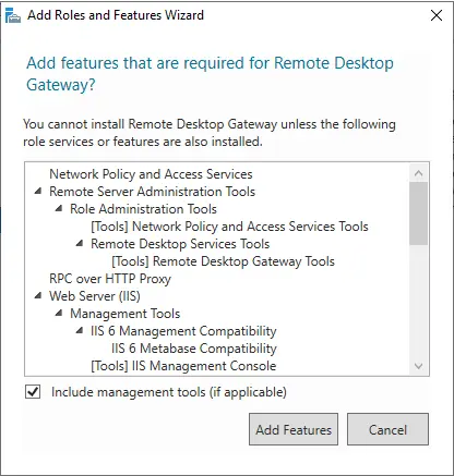 Features are required for remote desktop gateway