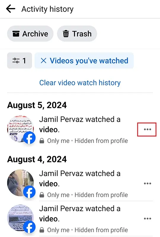 Find Facebook watch history