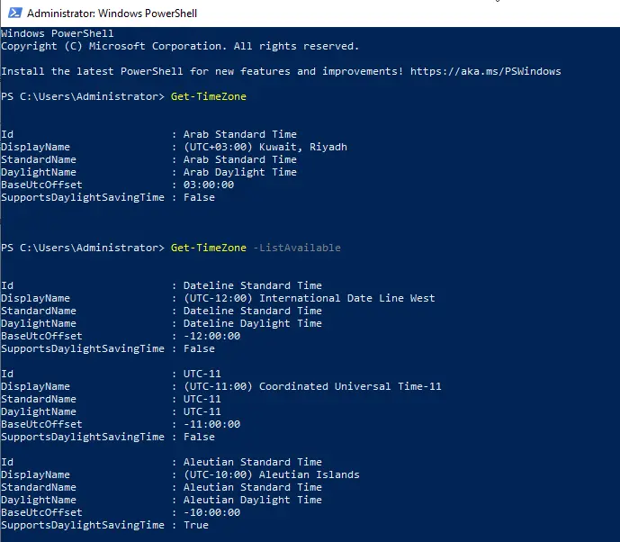 Get-timezone PowerShell command