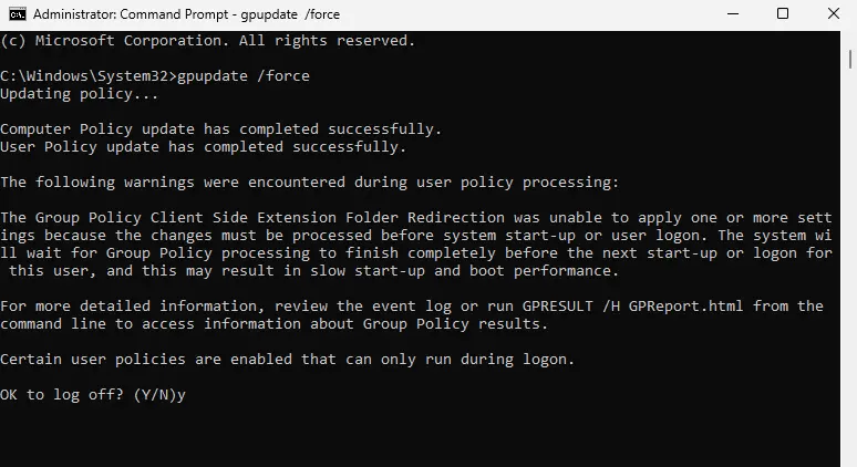 Gpupdate /force command