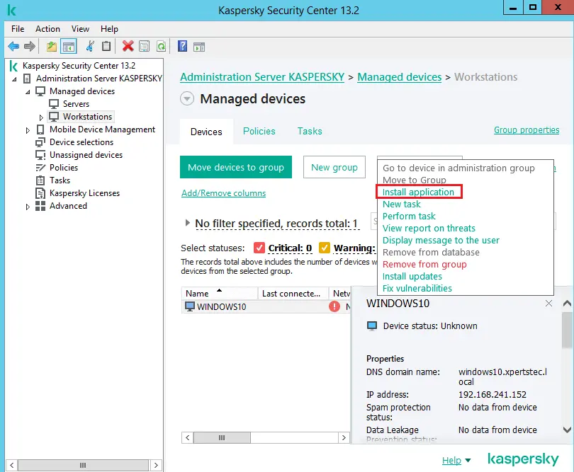 Install application remotely Kaspersky