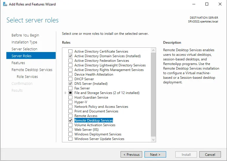 Install remote desktop services roles