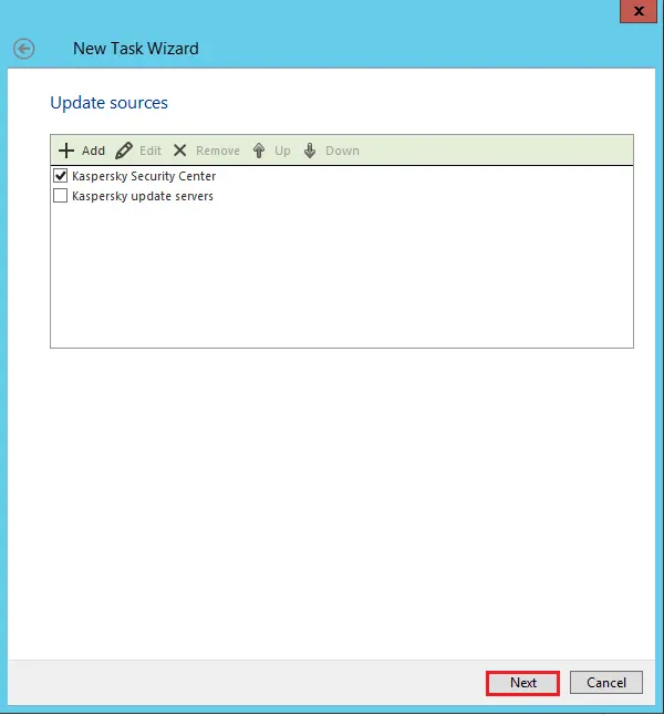 Kaspersky New Task update source