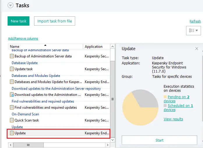 Kaspersky endpoint security tasks