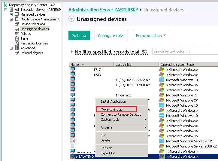 Kaspersky managed devices