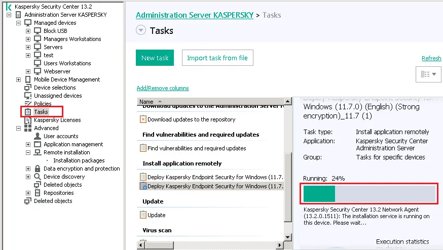 Kaspersky security center tasks