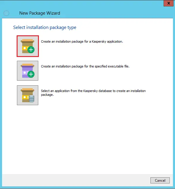 Kaspersky select installation package type