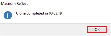 Macrium Reflect clone completed