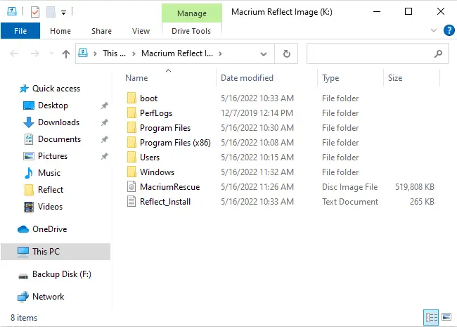 Macrium Reflect image Windows explorer