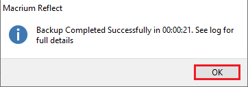 Macrium backup completed successfully
