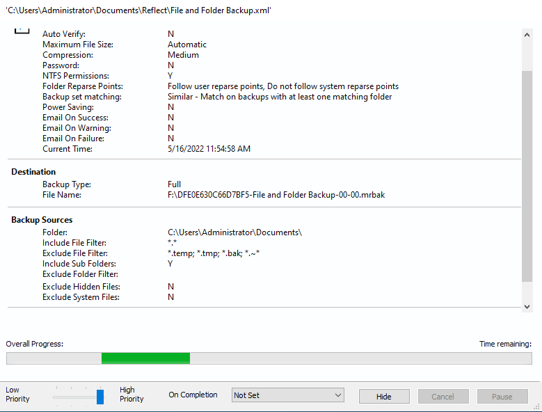 Macrium backup overall progress