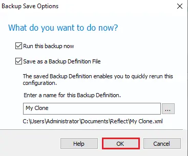 Macrium backup save options