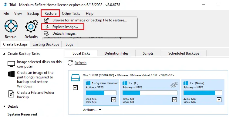 Mount an Image in Macrium Reflect