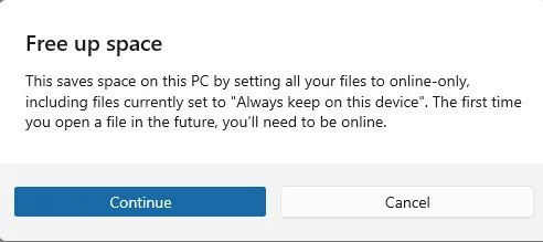 OneDrive free up space