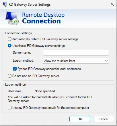 RD Gateway server settings