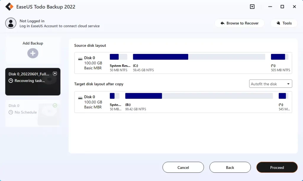 Recovery system image disk layout EaseUS