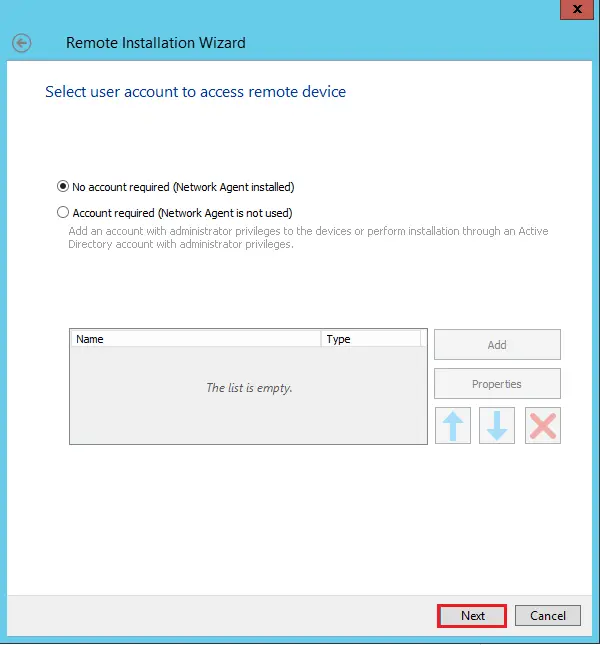 Remote installation select user account Kaspersky